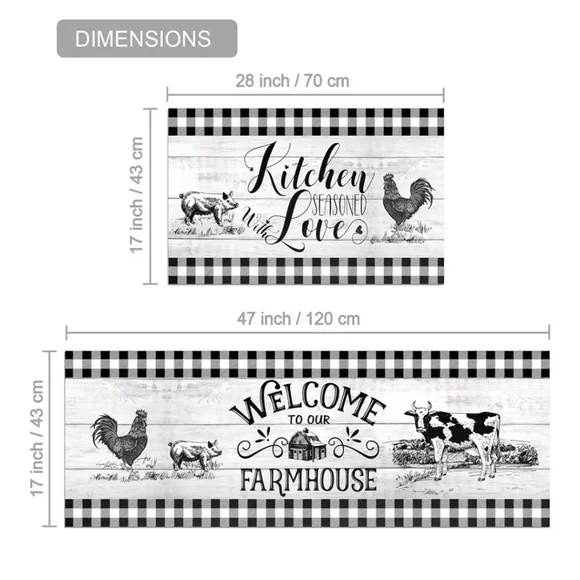 Farmhouse Buffalo Check Kitchen Floor Mats Barn Farm Animals - Picture 2 of 9